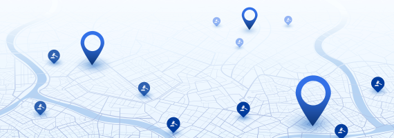 Location markers on a map